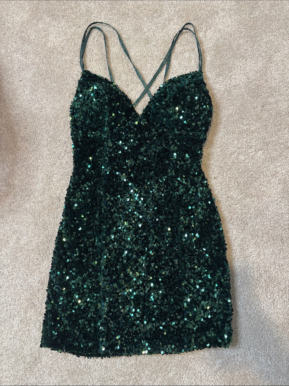 JLorraine Green Sequined Spaghetti Strap Mini Dress